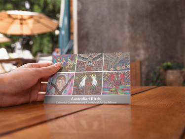 Australian Birds Dreaming Contemporary Aboriginal Art A6 PostCard Single by Mirree